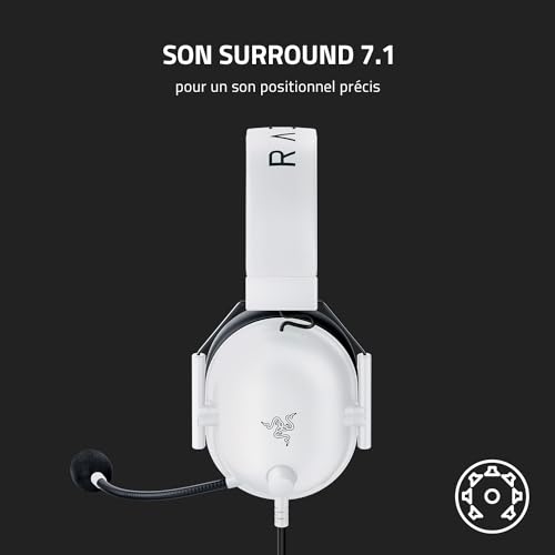 Razer BlackShark V2 X - Casque Gaming Esports Multiplateforme (Haut-parleurs Triforce de 50mm, Annulation Passive du Bruit Avancée, Son 7.1 Surround, Microphone Cardioïde) Blanc