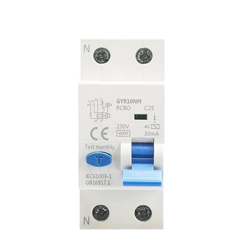 RCBO Disyuntor Magnético GYR10NM 2P 25A 30mA con Protección contra Sobrecorriente y Fugas de Corriente 2