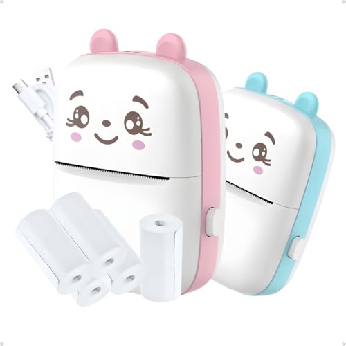 Mini Impressora Gatinho com 5 Rolos De Papel Térmica Portátil Sem Fio Kit Bluetooth 200dpi Com Cabo