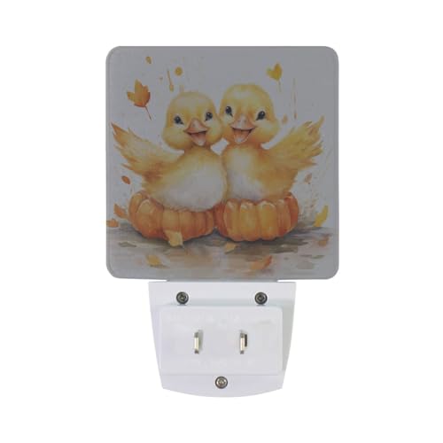 Image of Cute Ducks Pumpkins Night Lights 2 Pack Plug-in Wall Led Nightlight Auto Dusk-to-Dawn Sensor Lamps for Bedroom Kitchen Bathroom