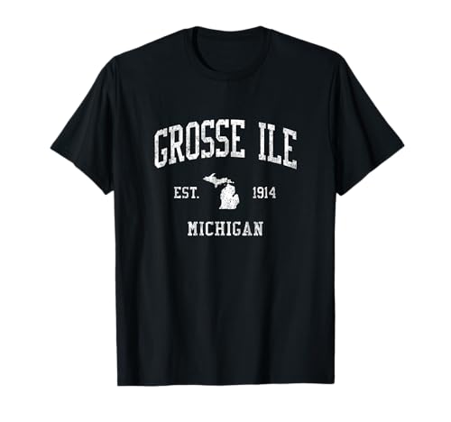 Grosse ILE MI J01 Vintage Athletic Sports Design T-Shirt