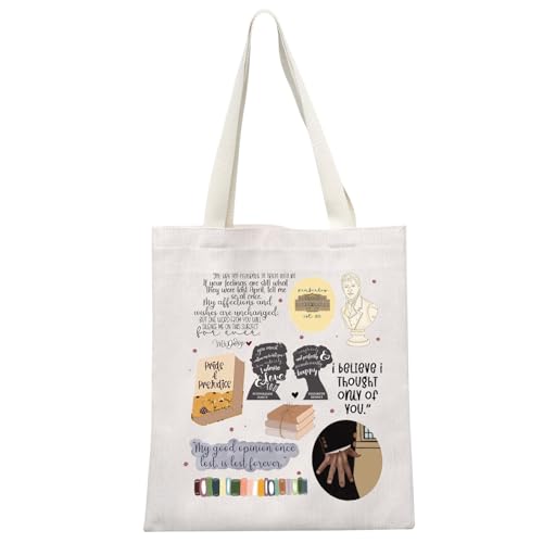 JTOUK Pride Prejudice Book Lover Gift Littérary Canvas Bookish Tote Bag for Reader Bookworm, Pride Prejudice Tote EU, 13.78 inch x 14.96 inch, Large