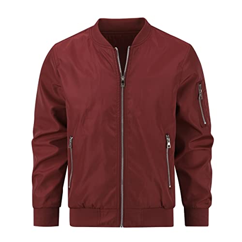 YOUTHUP Herren Jacke Leichte Übergangsjacke mit Ärmeltasche Sommerjacke Regular Fit Freizeit Bomberjacke, Rot, M
