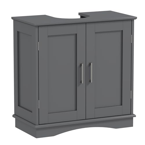 COSTWAY Under Sink Bathroom Cabinet, Freestanding Bathroom Floor Cabinet with Double Doors and Adjustable Shelf, Wooden Under Basin Storage Cupboard Unit Sink Organizer Furniture, 60x30x60cm (Grey)