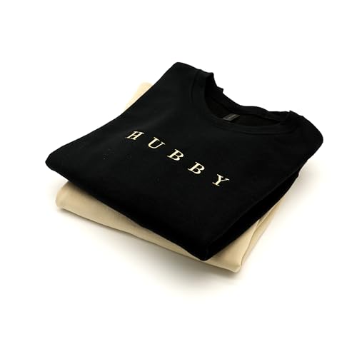 SoGoodKids Embroidered Wifey & Hubby Sweatshirts | Crewneck for Honeymoon | Anniversary Wedding Gifts (X-Large HUBBY- Black)