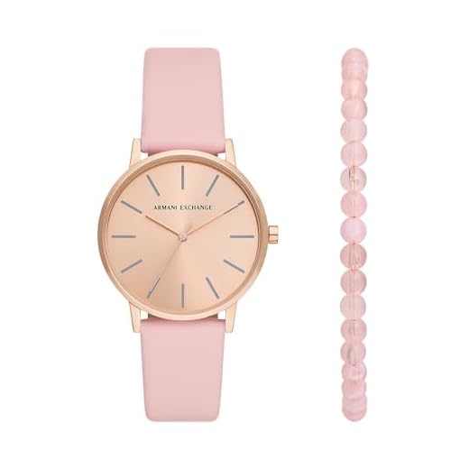 Armani Exchange Reloj Analógico para Hombre de Cuarzo con Correa en Acero Inoxidable AX7150SET, Conjunto rosa claro y oro rosa