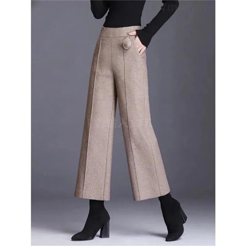 Fall Winter Womens Woolen Wide Leg Pants Women High Waist Office Ankle Length Pantalones Wool Blend Trousers2