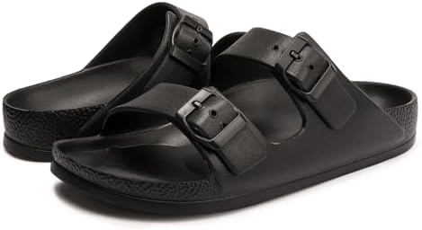 FUNKYMONKEY Women's Comfort Slides with Arch Support, Non-Slip Lightweight Foam Slip-on Flat Beach Sandals with Adjustable Buckle for Vacation & Everyday Wear(8 M US-Women, Black) — view 6