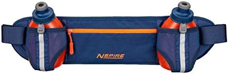 Nspire Dual Bottle Hydration Belt - Adjustable Running Hiking Walking Belt - Includes 2 Bottles – Storage Pocket for iPhone, Samsung, Keys, Snacks etc., True Navy / Tigerlily