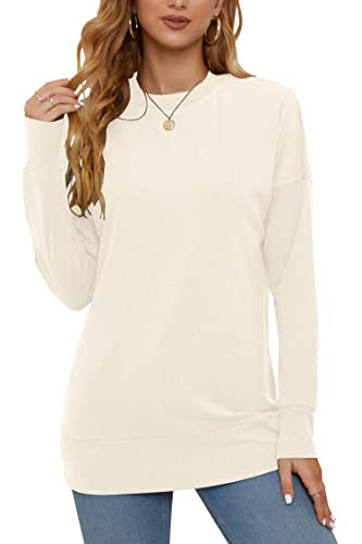 Plmoken Women Plus Size Crewneck Sweatshirts Casual Oversized Tops Pullover Winter(Beige,3Xl) #TOP4