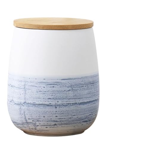 TOVINANNA Ceramic Candy Jar Sealed Canisters with Wooden Lid Nordic Glaze Porcelain Kitchen Storage Container Airtight Food Storage for Home Use