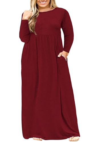 Image of Nemidor Plus Size Maxi Dress for Curvy Women Fall Casual Loose Long Sleeve Dresses with Pocket 14-26