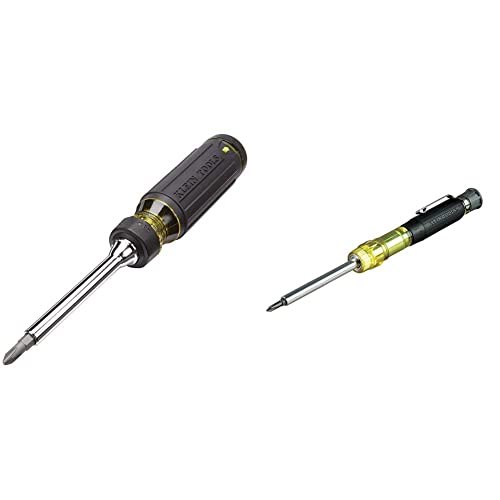 Klein Tools 32305 Multi-bit Ratcheting Screwdriver, 15-in-1 Tool & Klein Tools 32614 Multi-bit Precision Screwdriver Set, 4-in-1 Electronics Pocket Screwdriver, Professional Phillips and Slotted Bits