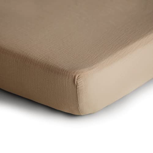 Image of mushie Extra Soft Muslin Fitted MINI Crib Sheet | 24 inchx 38 inch (Pale Taupe)