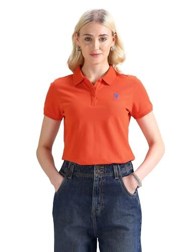 Image of U.S. POLO ASSN. Women's Cotton Regular Fit T-Shirt (UWAW24PTS154 Orange, Small)