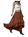 Verdusa Women's Western Boho Lace Ruffle Skirt Asymmetrical Country Cowgirl Skirts Rust Brown Small