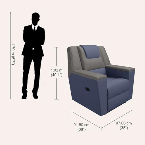 Image of Interio by Godrej Recliner, SumoV2 Manual 1 Seater Fab Leather Recliner, 3-Years Warranty (Blue Grey)