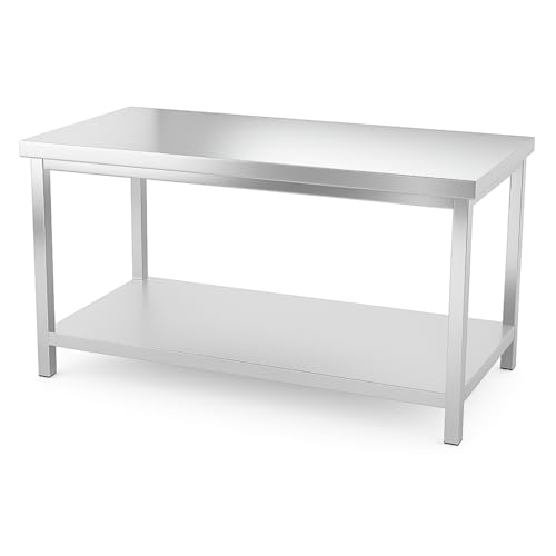 Générique Table INOX Centrale Professionnelle 140 x 60 cm - avec Étagère - Plan de Travail Cuisine