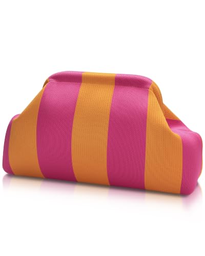 Image of Woven Clutch Purses for Woman,Summer Beach Purse for Vacation, Woven Striped Dumpling Bag,Crochet Evening Handbag