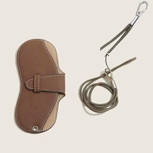 Image of FASHIXD Glasses Case Portable Travel Sunglass Case with Lanyard Eyeglass Pouch Bag Sunglass Holder for Purse For Women Men (Classic-Brown)