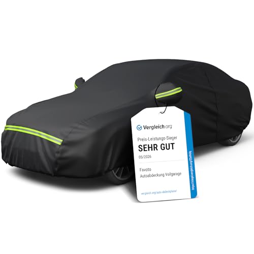 Favoto Autoabdeckung Winter Vollgarage Auto Abdeckplane Staubdicht Wasserdicht Autohülle Autoplane Car Cover für 450-495 cm Limousine Schwarz 490cm x 190cm x 150cm 2.95kg