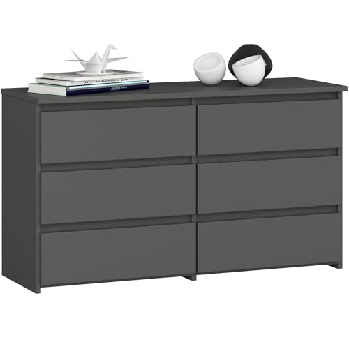 MILORD Kommode CL100 mit 6 Schubladen Komodenschrank Funktional Für Wohnzimmer Für Schlafzimmer Langlebig Rollenführung ABS-Kante 35x100x57cm (Grau)