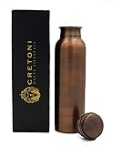 Cretoni Antique-Series Pure Copper Water Bottle : Smooth Straight Leak Proof Design : Perfect Ayurvedic Copper Vessel for Sports, Fitness, Yoga, Natural Health Benefits (900 Milliliter/30 Ounce)