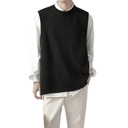 Men's Sweater Vest Casual Side High Slit Round Neck Sleeveless Knitted Pullovers Waistcoat