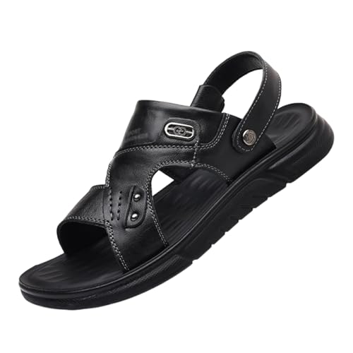 CLSQLXYJZC Sandalias Corcho Hombre, Sandalias De Cuero Transpirables De Punta Abierta Con Soporte Para El Arco Del Pie Para Hombre, Zapatos Playa Antideslizantes Ajustables Verano, Cómodas(39 EU)