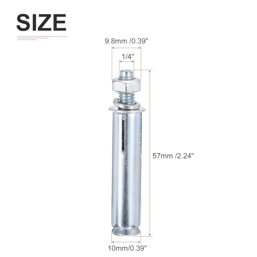 1434 x 2-1434 hex nut sleeve anchors - 100pack - good for concrete dry brick block walls - carbon steel - silver