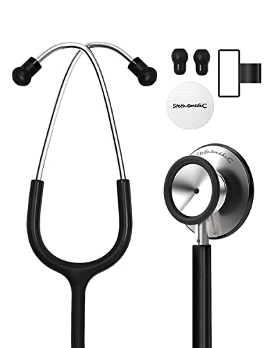 Fricare Nurse Stethoscopes For Adults Monitor, Dual Head Black Stethoscopes For Medical Teaching Supplies, Nursing Students, Veterinary, Mirror Durable Black Tubing #TOP11