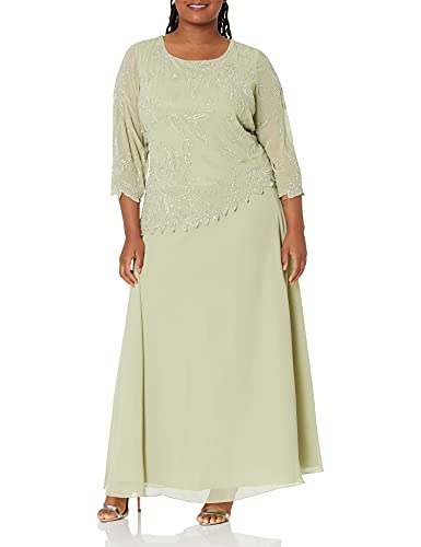 Image of J Kara Women's Plus Size 3 /4 Sleeve Long Beaded Floral Design Dress