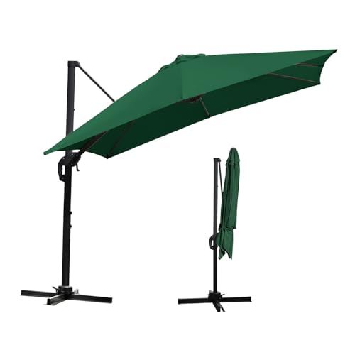 Tubiaz Sonnenschirm Ampelschirm 300 x 300 cm rechteckig Gartenschirm mit Kurbe 360° Drehbar und Kippbar,Terrassenschirm Sonnenschutz UV50+ Aluminium Marktschirm für Garten,Terrasse,Grün