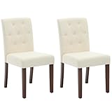 RBFGYIOP Sedie da Pranzo Imbottite Moderne - Set di 2 con Lino Beige, Schienale Alto, Gambe in Legno Massello, Dettagli Borchie - Comfort per Sala da Pranzo, Cucina, Ristorante - 2-pack Linen | Beige