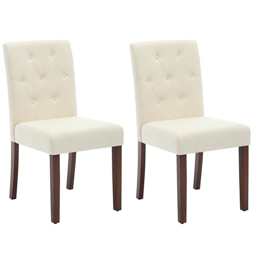 Image of Aptliton Dining Chairs Set of 2,High Back Upholstered Chairs with Soft Padded Seats and Wooden Legs,Comfortable Fabric Dining Room for Kitchen,Living Room & Café,Beige