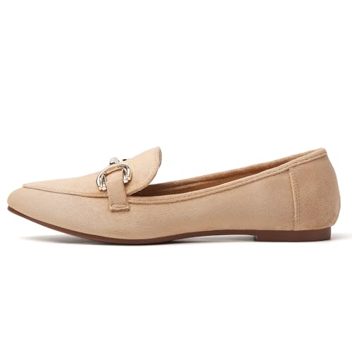 Image of Tilocow Metal Chain Loafers Flats for Women Pointed Toe Slip on Flats Dressy Casual Comfortable Work Business Shoes