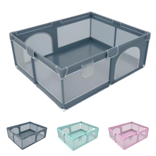 Gtzbciv 子供用ベビーサークル、メッシュ、子供用遊び場、ゲーム、子供が遊ぶためのもの、屋内外での使用に適しており、頑丈、滑り止め、吸盤付き、洗える、自立型、高さ66 cm、 (高級グレー,120×120cm シングルドア)