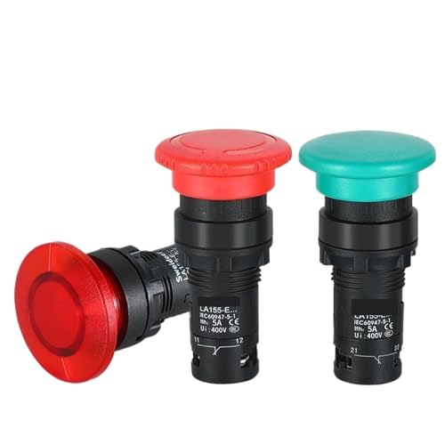 Interrupteur à bouton-poussoir d'arrêt 22mm 5A 220V avec voyant vert 1NC