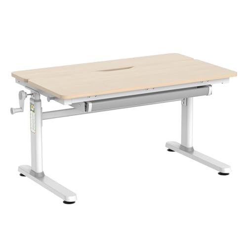 HOKO Kinderschreibtisch, Schreibtisch Kinder 100x60cm, Kinderschreibtische Höhenverstellbar 54-76cm, für Kinder ab 6 Jahren, neigbare Tischplatte mit Schubladen, belastbar bis 100 kg (Holz,Luca)