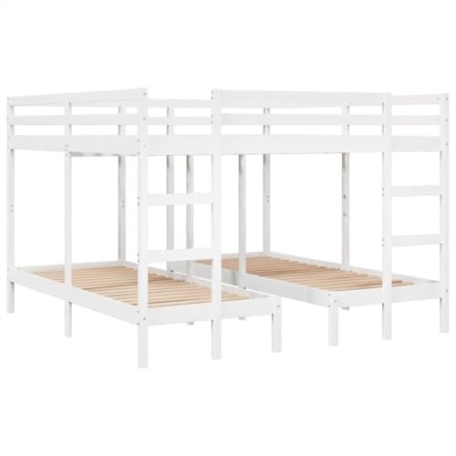 vidaXL Litera Triple Madera Maciza de Pino Blanca 200x200/80x200 cm, armazón de litera Triple, Marco de litera Triple, somier de litera de 3 Camas