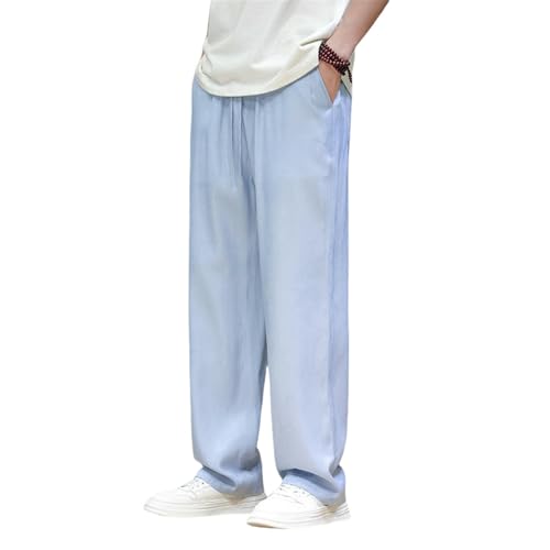 Men's Summer Traditional Trendy Ice Silk Chinese Style Straight Floor-Length Casual Long Pants