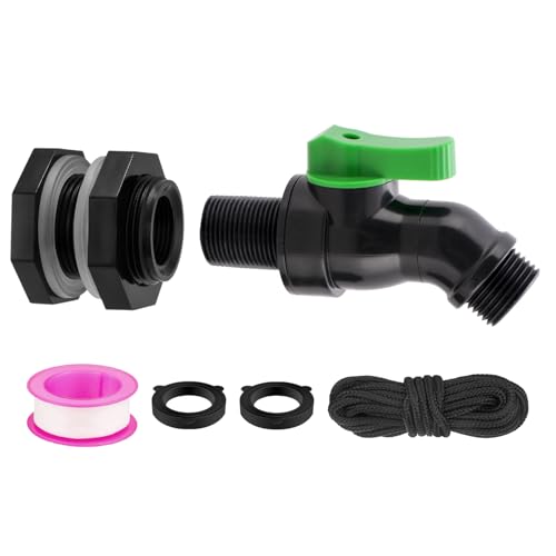 Plastic Rain Barrel Spigot Kit, High Flow Water Barrel Faucet, 3/4 PVC Rain Barrel Valve with Bulkhead Fitting for Outdoor Plastic Bucket Garden Barrels