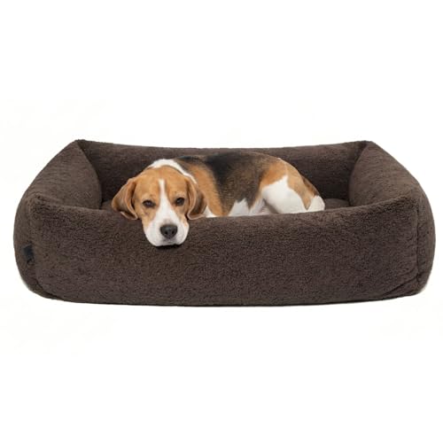 PAW WOW Sven Hundebett | Orthopädisches Hundebett | Teddy-Stoff | Hundekörbchen für kleine, mittelgroße und große Hunde (Braun, 75x105cm)