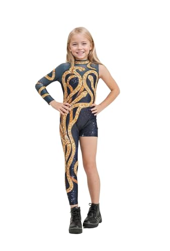 Disfraz completo de cuerpo con estampado serpiente dorado para niñas