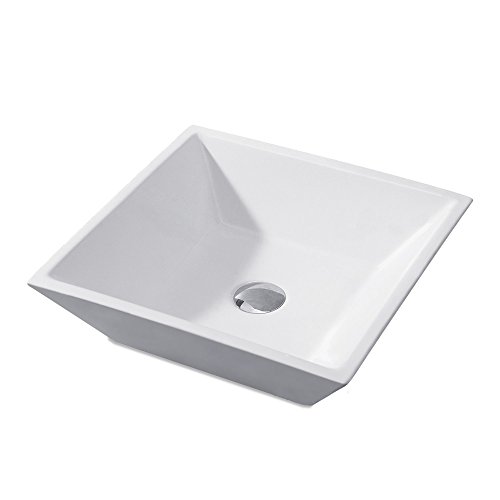 KES Bathroom Square Porcelain Vessel Sink Above Counter White Countertop Bowl Sink for Lavatory Vanity Cabinet Contemporary Style, BVS111…