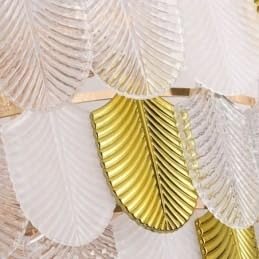 Image of 600MM Chandelier for Living Room | Cascading White & Gold Leaf Panel Design in Tiered Style | Smart Control, Alexa & Google Assistant | 3 Color LED Jhumar Ceiling Light for Dining Hall