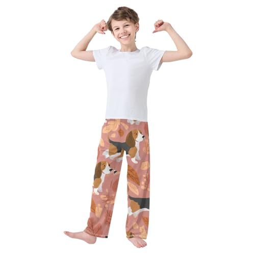 ZZXXB Beagle Maple Leaves Boys Long Pants Soft Trousers Elastic Waist Kids Lounge Bottoms with Pockets S-XL3