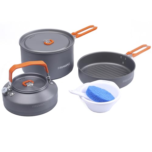 Fire-Maple Feast Outdoor Camping Cookware Set, Portable Stackable Camping Pots and Pans Set with Kettle, Compact Camping Cookware Mess Kit for Hiking, Fishing and Backpacking