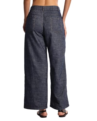 Women's Linen Blend Jeans Low Rise Wide Leg Vintage Denim Pants with Pockets3