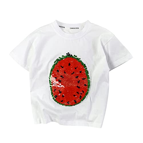 Toddler Girls Short Sleeve T Shirt Kids Summer Casual Magic Changing Flip Sequins Tops Tee Shirts Clothes